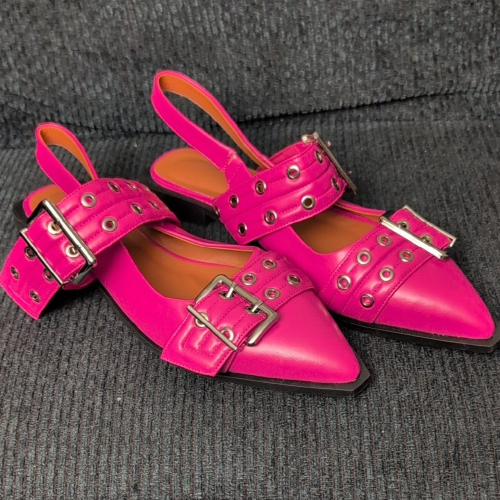 Hot Pink Women's Slingback Low Heels Ankle Buckle Flats Sandals US 13 or 14/45